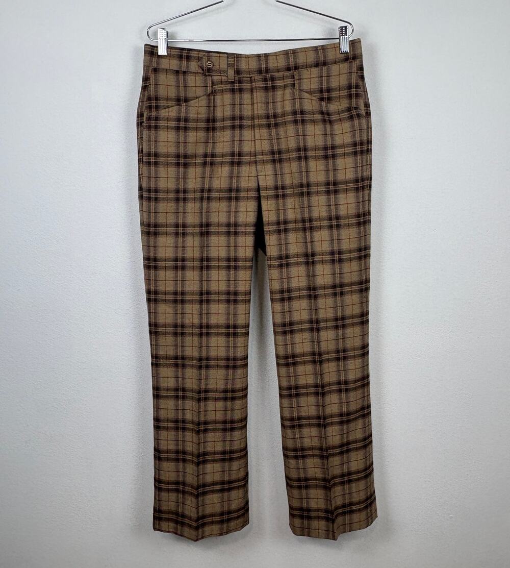 Vintage Sansabelt by Jaymar Brown Plaid Tartan Golf Disco Pants Slacks Size 33